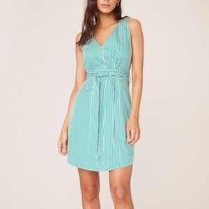 BB Dakota Green Striped V-Neck Mini Dress